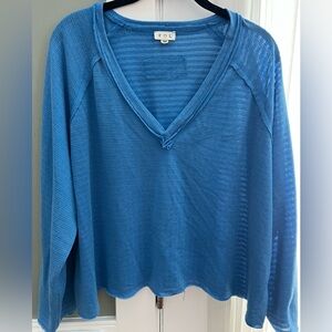 POL Textured/sheer Royal Blue Knit Top. Lightweight. Raw hem.